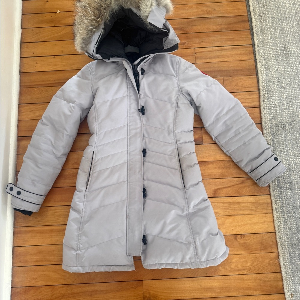 Canada Goose Women's Light Gray Puffer Coat with Fur Hood